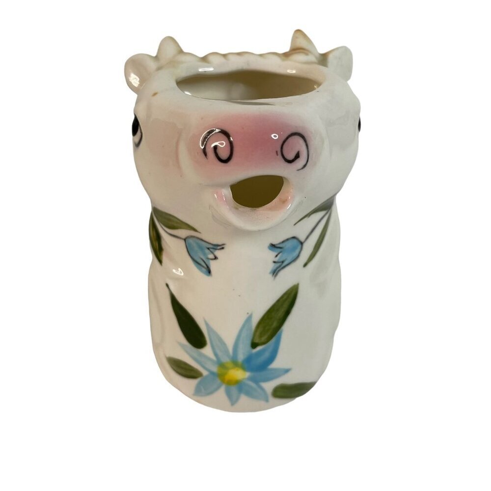 Vintage Japanese Floral Cow Ceramic Creamer Pitcher Cottagecore Grandmacore - Picture 3 of 7